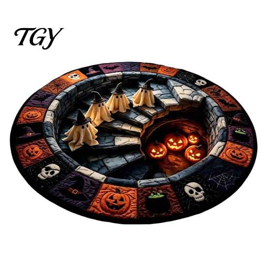 Ghost Pattern Carpet 3D Haunted Staircase Area Rug, Halloween Stair Round with Washable Bedroom Anti-slip Backing, Floor Mat for Living Room Bathroom