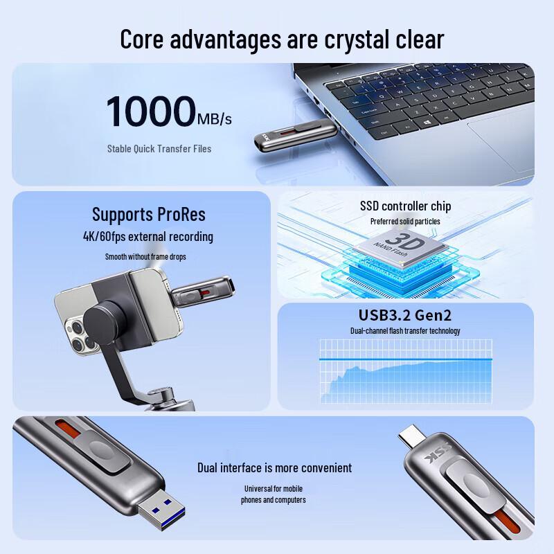 SSK USB 3.2 High-Speed Dual-Interface Portable SSD