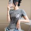 New Women Chic Leopard Print Patchwork Summer T-shirt Elegant O-neck Short Sleeve Irregular Tops Casual Ladies Slim Cotton Tees