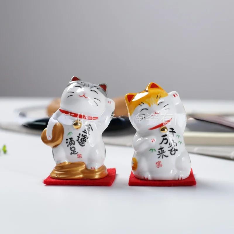 3D Статуэтка Счастливой Кошки Япония Мультяшная Манеки Неко Модель Животного Миниатюры Декор для Дома, Автомобиля, Отеля, Ресторана Настольное Украшение 1/2 шт.