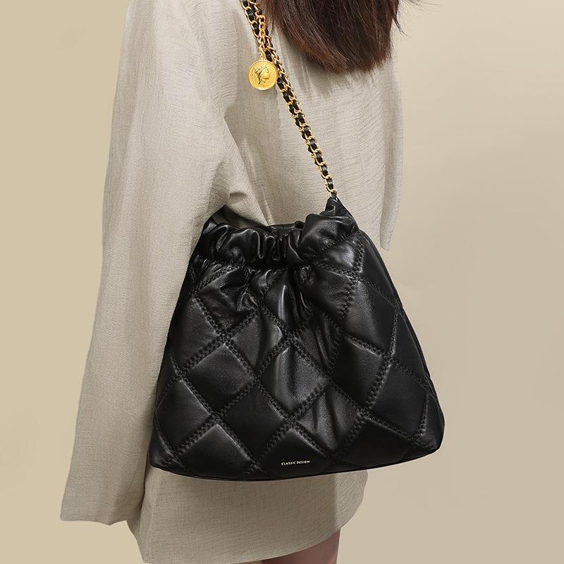 Новая осенне-зимняя женская сумка-ведро из натуральной кожи для поездок на работу, сумка-цепочка на одно плечо