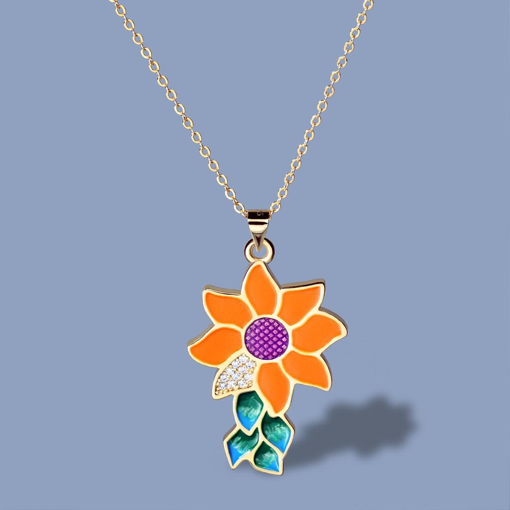 Classic Multicolor Sun Flower Pendant Lady Necklace for Jewelry Sweater Chain Handmade Enamel Lady Jewelry Luxury