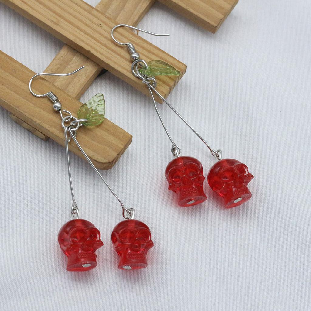 1 пара сережек «Красная вишня-череп» с подвесными кольцами, готические акриловые серьги для Хэллоуин-вечеринки, мужские и женские ювелирные подарки