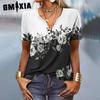 Женские модные повседневные весенне-летние свободные футболки и топы с короткими рукавами и v-образным вырезом