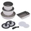 Frying Pan Pot 9 Piece Set 26cm 20cm IH Compatible Lid Diamond Coated Pan with Removable Handle White/Marble ISN-SE9
