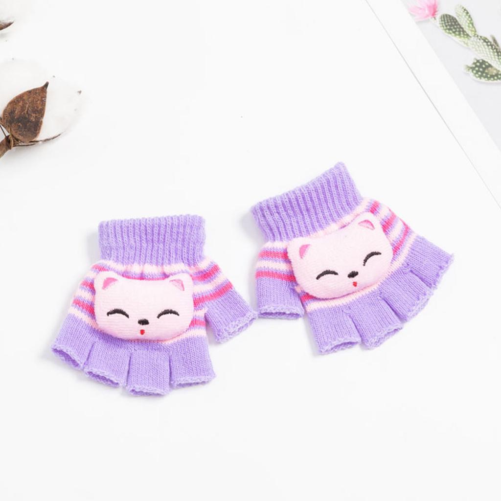 Toddler Half Finger Gloves Cartoon Warm Gloves Knitted Mittens Winter Thick Gloves Indoor Gloves for Little Girls Boy