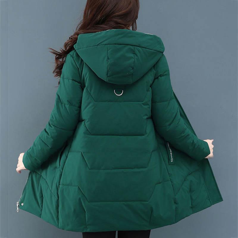 Plus Size  Winter Casual Hooded Jacket Parkas for Women Warm Letter Print Long Female Coat Zipper Outerwear