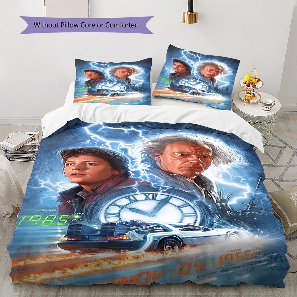 Back to Future Pattern Bedding Quilt Set Quilt Cover Pillowcase Home Decoration Gift (1 * duvet cover + 2 * pillowcase, without core)