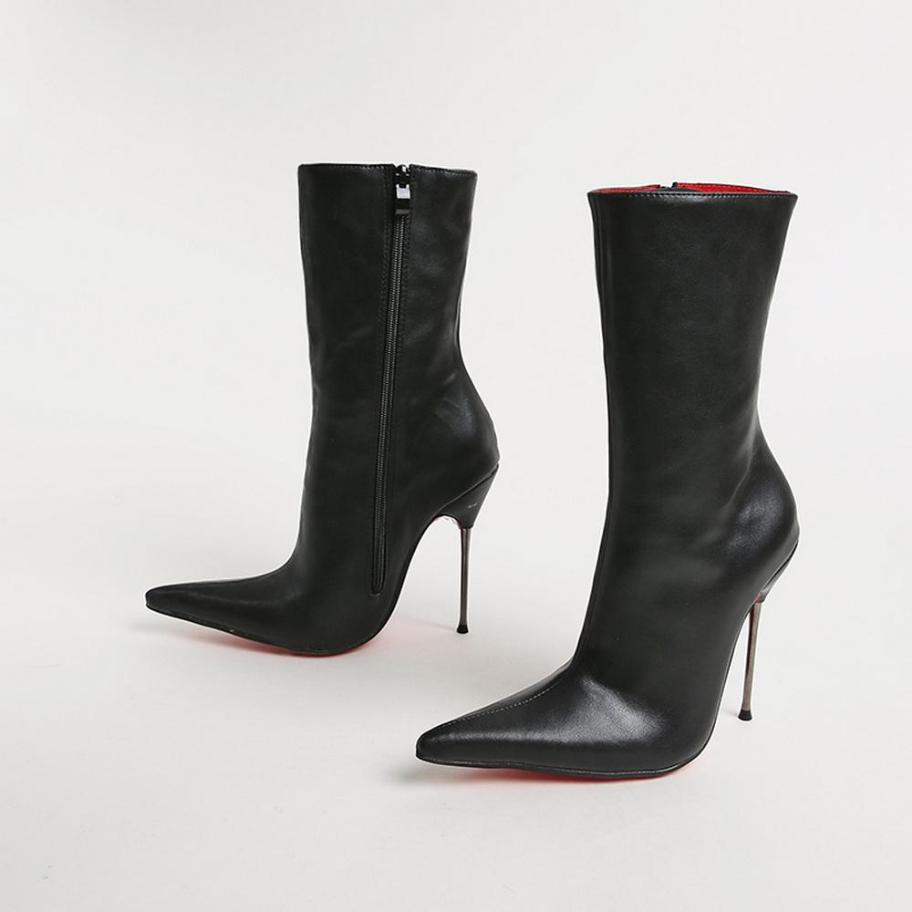 FHC 14см Ботинки до середины икры,Женские короткие боты,Фетиш Унисекс для танцев на пилоне Косплей,Чрезвычайно острый носок.Черный,Индивидуальные цвета