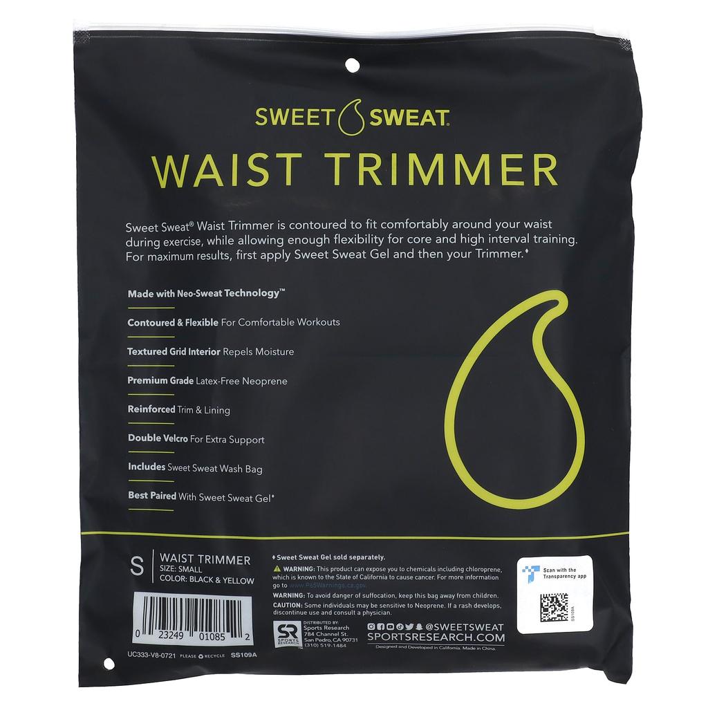 Sweet Sweat Waist Trimmer, Small, Black & Yellow, 1 Belt