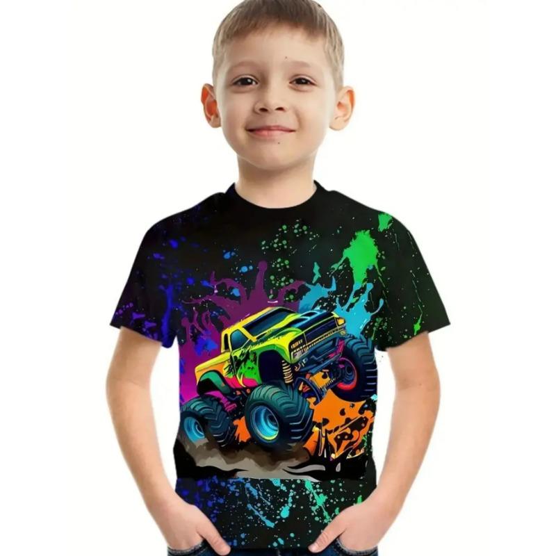 2025 Детская одежда Машина 3D-принт Футболка для мальчика Графические футболки Короткий рукав Одежда для девочек Повседневный Круглый вырез Детский топ