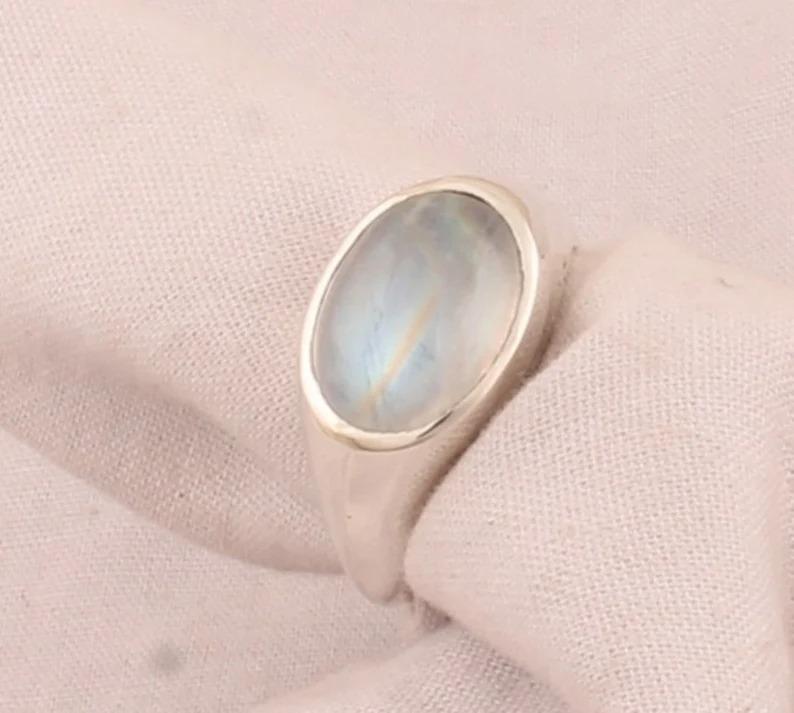 Кольцо с лунным камнем, ювелирные изделия ручной работы из стерлингового серебра 925 пробы. Кольцо с камнем, кольцо-пасьянс, обручальное кольцо, сплошное кольцо