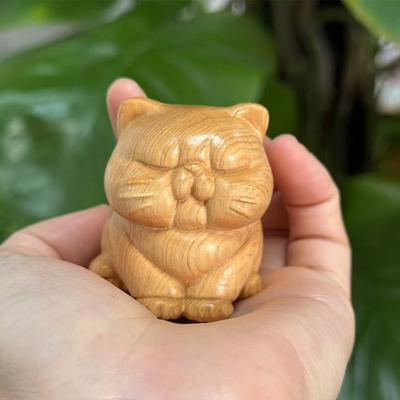 Деревянные фигурки кошек, Миниатюрное милое украшение в виде толстого рыжего кота с круглым лицом, вырезанное из цельного дерева, Украшение к Новому году 2025, Детские подарки