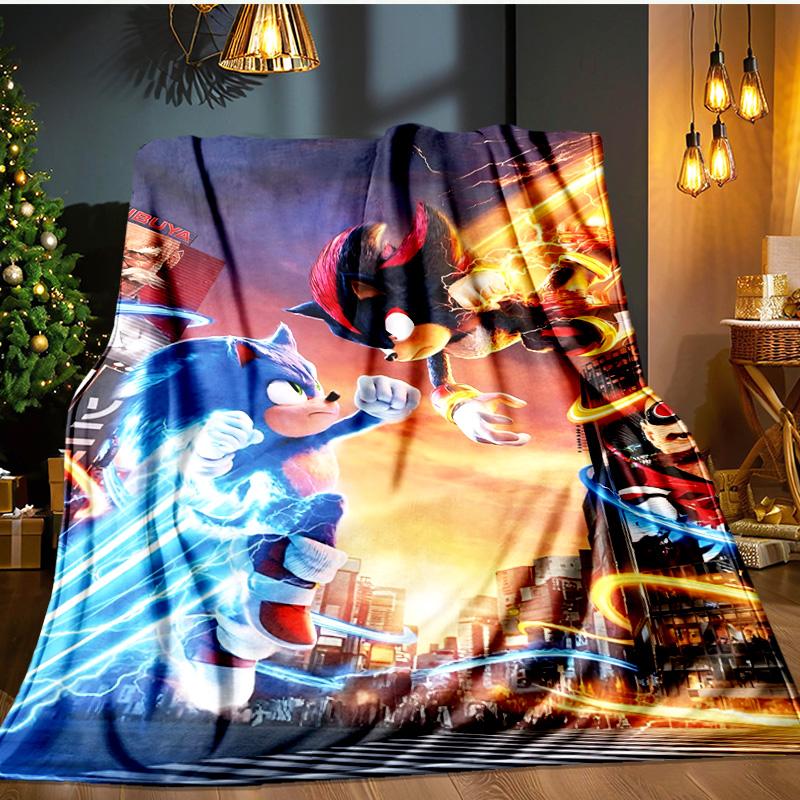 Blue Hedgehog In Action Blanket Flannel Throw for Sofa, Indoor, Camping, Living Room, Office, Chair, And Bed Soft Birthday Gift
