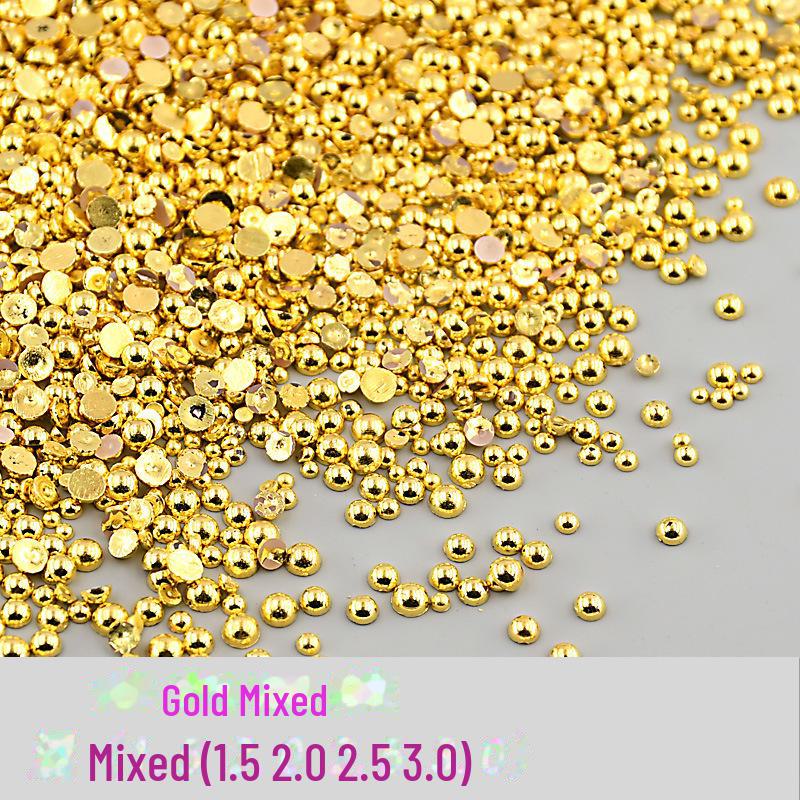 Смешанные мини-жемчужины для нейл-арта: Золотые и серебряные полулицевые декоративные жемчужины с плоским дном для самостоятельного маникюра
