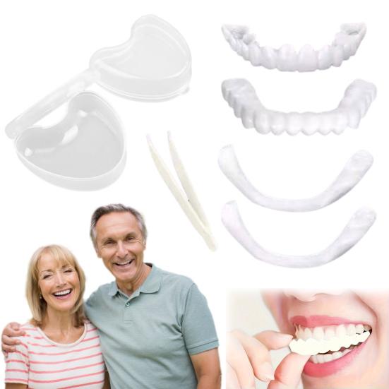 1 комплект искусственных зубов, регулируемых для мужчин, женщин, верхних и нижних, косметических зубных протезов, виниров, пятен, естественный оттенок, уверенная улыбка, временный зуб
