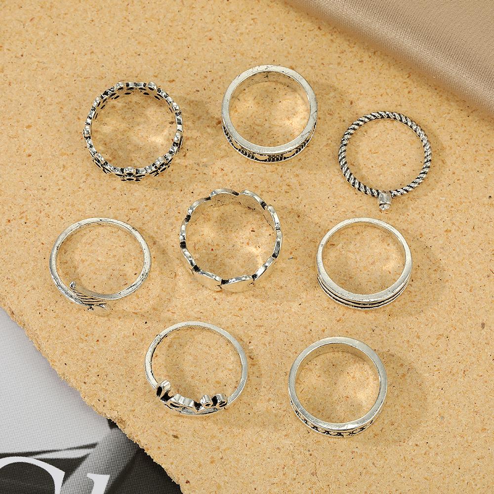 Винтажные металлические серебряные кольца с гравировкой «Крылья любви», комплект из 8 шт., женские модные ювелирные изделия