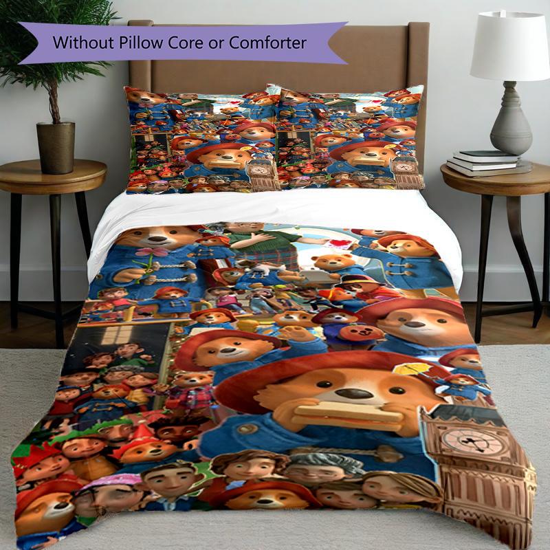 3pcs Duvet Cover Set (1*Duvet Cover + 2*Pillowcase, Without Core), Paddington Bear Print Bedding Set, Bedroom Decor, All‑Season, Birthday Gift