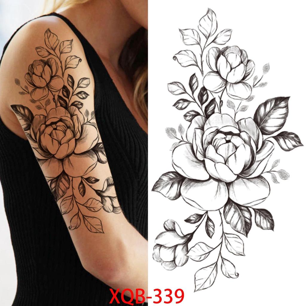 NEW 1 PC 210*114MM Cherry Blossom Fake Temporary Tattoo For Women Girl Watercolor Rose Flower Tattoos Flora Branch Chest Back Tatoo Paper Stickers