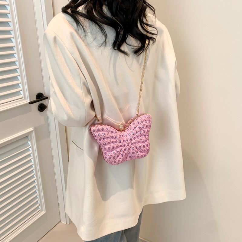 Fashionable Butterfly Mini Bag Medium Size Pu Leather Chic Shoulder Chain