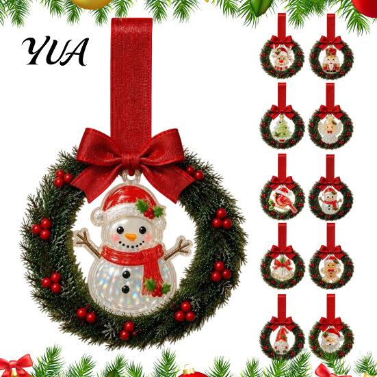 Acrylic Winter Door Ornaments Mini Christmas Wreath Handle Decoration, Gingerbread/Angel/Bell/Snowman Artificial Pine Lightweight