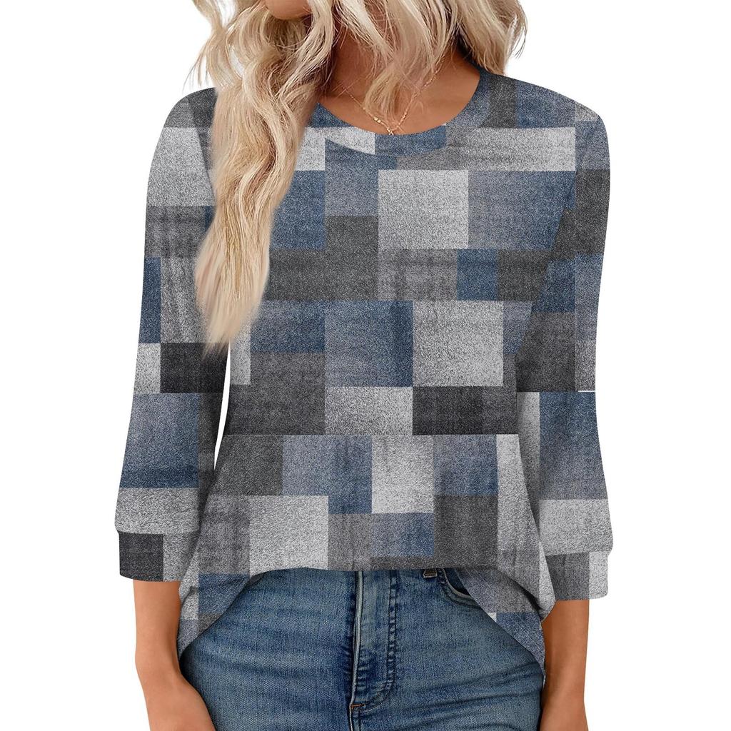 Женская модная повседневная свободная футболка с круглым вырезом и рукавами 3/4 с принтом, женский топ