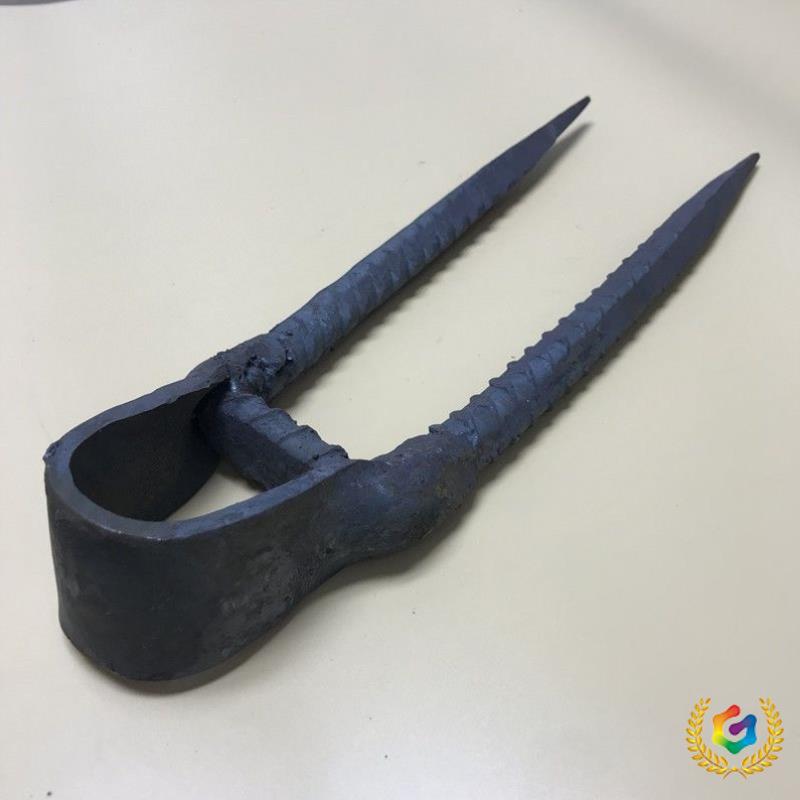 All-Steel Long-Handle Two-Tine Hoe and Rake for Soil Digging, Vegetable Planting, and Land Reclamation