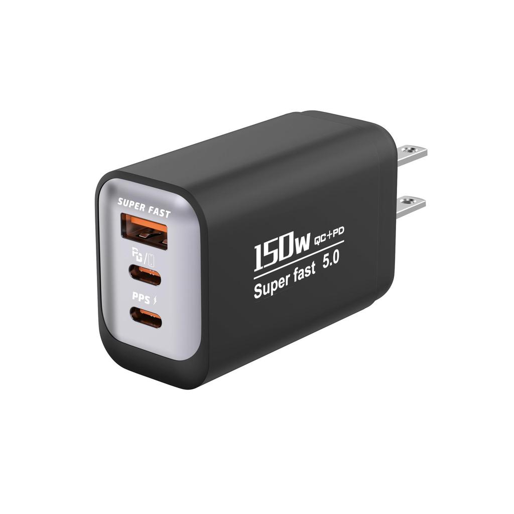 Многопортовое быстрое зарядное устройство 150 Вт с 1 портом USB-A + 2 портами USB-C PD - Компактный дорожный адаптер