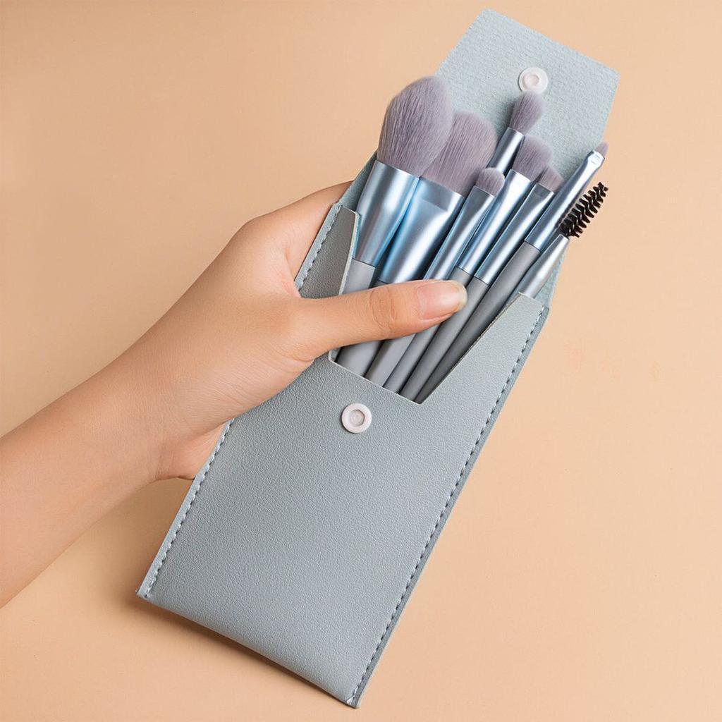8 шт., набор кистей для макияжа с кожаной сумкой, женский косметический инструмент для макияжа, основа для теней для век, косметическая пудра, румяна для смешивания