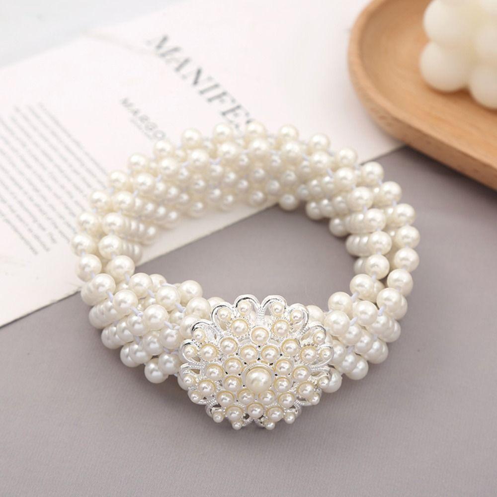 Wide Elastic Waistband Bling Women Waist Belt Sweet Pearl Waist Belt Skirt Decoritive