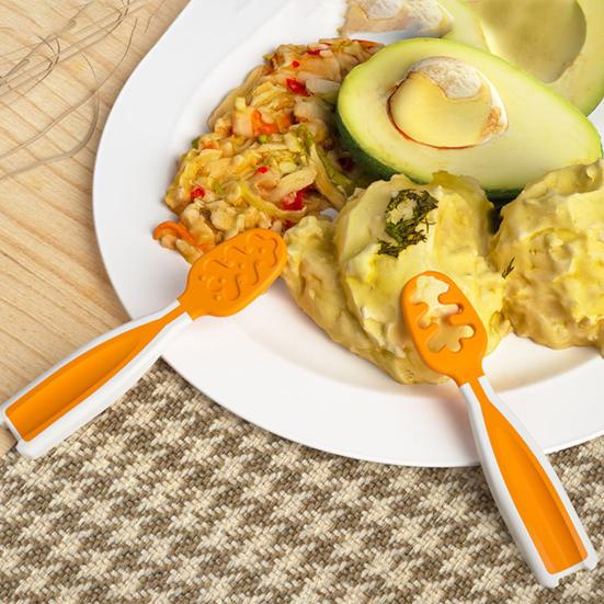 2Pcs Babies Food Training Spoons Set for 6+ Months Attractive Colors Portable Safe TPE Self Feeding Utensils for BLW Toddler Learning Tableware