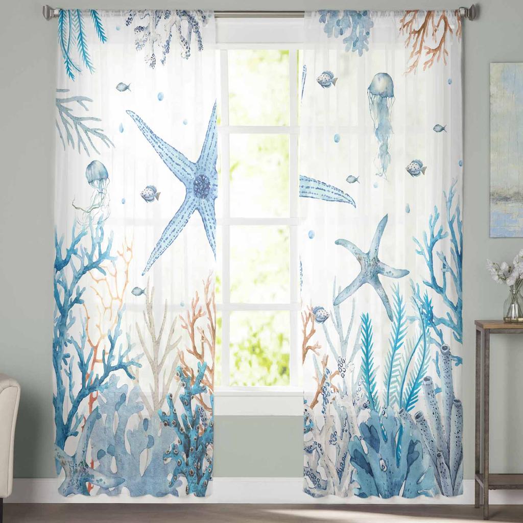 Летние шторы из тюля с изображением морской звезды для спальни, роскошные шторы для домашнего декора в гостиной, шифоновые панели