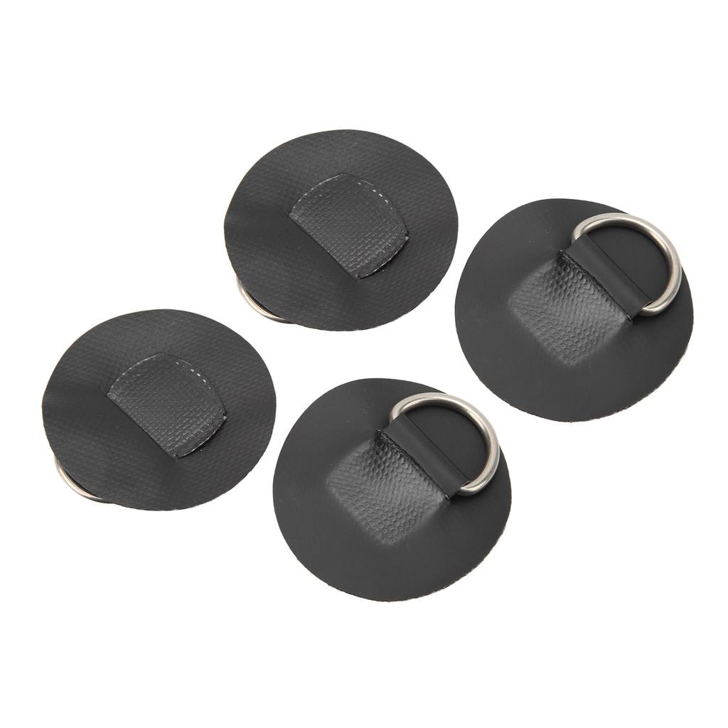 4PCS D Ring Patch PVC Stainless Steel Surfboard Single Layer Round Shape D Ring Pad for Inflatable Boat Kayak Canoe Black