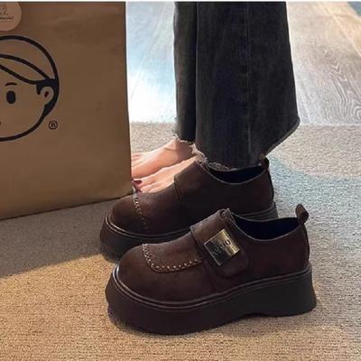 Ретро женские туфли-лоферы на платформе, новые весенне-осенние, модные, из маленькой кожи