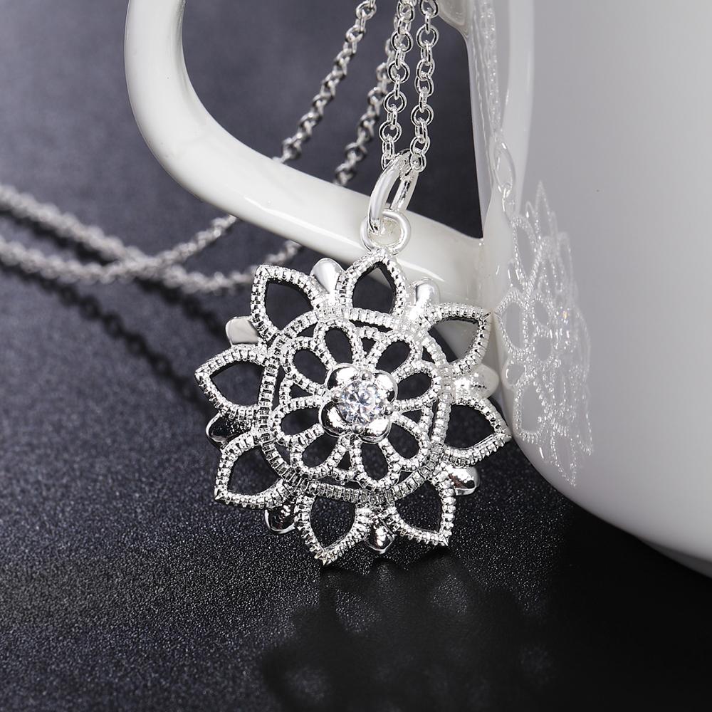 Fine 925 Stamp Silver Necklace For Women Lady Flower Beautiful Fashion Pendant Elegant Charm Pretty Lady Jewelry Ln004 Chain