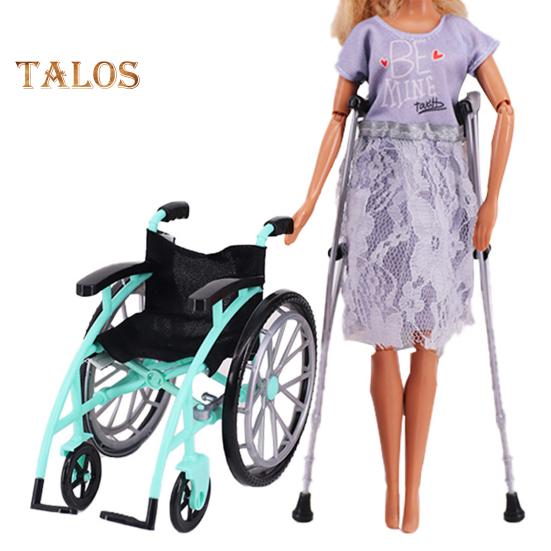 Мини-игрушка в виде инвалидной коляски для кукольного домика Миниатюрная модель с костылями Украшение дома DIY Поделки Песочный столик Аксессуары Игрушки для инвалидной коляски Мини-костыли