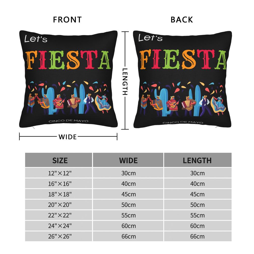 Let'S Fiesta Party Printed Pillow Cover Mexican Amigo Cinco De Mayo Sombrero Novelty Pillow Case For Living Room Bed Chair