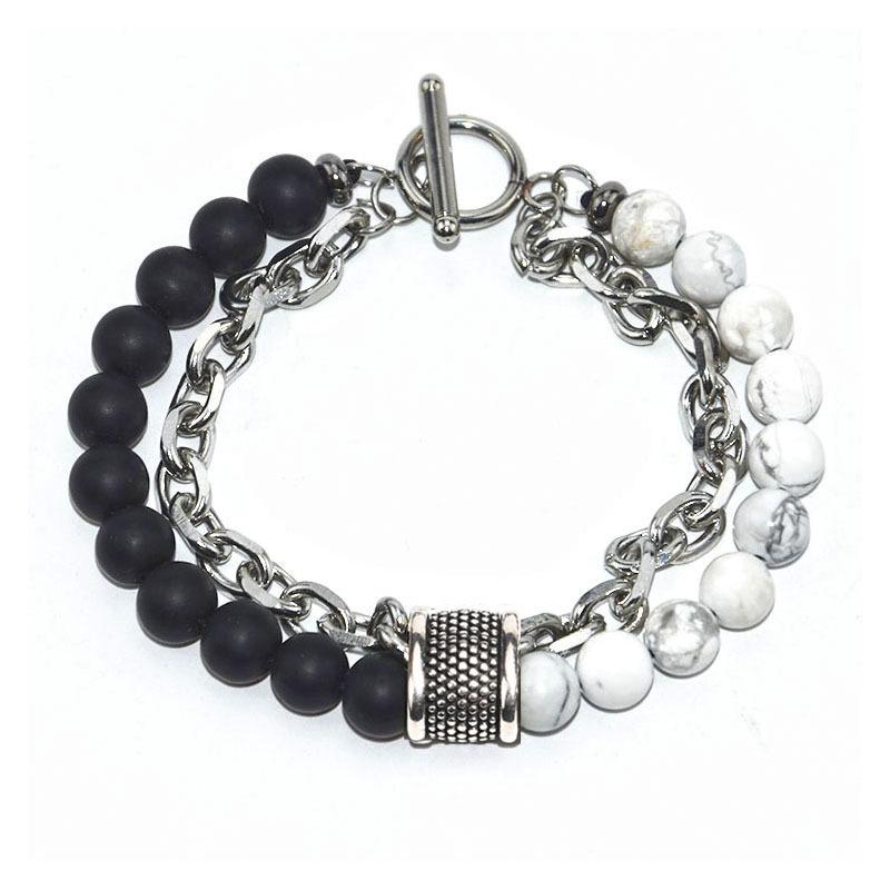 Мужской браслет из натурального камня «Карта» и нержавеющей стали - Уникальная модная бижутерия