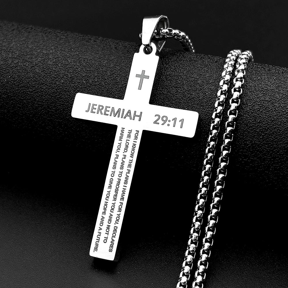 Christian Bible Verse Philippians 4:13 Proverbs 4:23 Cross Pendant Necklace Stainless Steel Silver Color Prayer Chain Jewelry