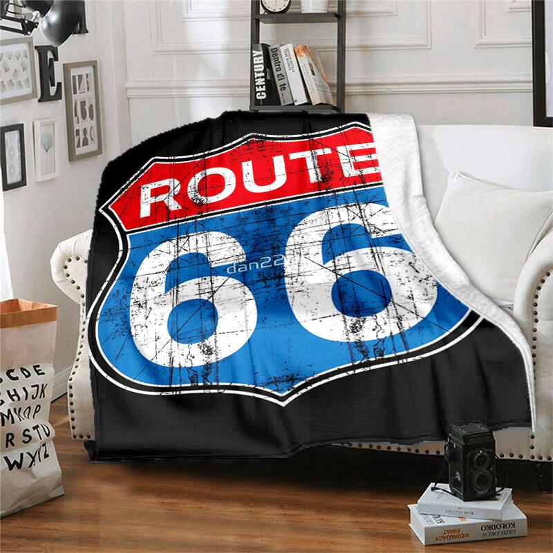 1pc Blanket U.S. Route 66(1) Print Design, Lightweight Blanket for Sofa, Bed- Soft &Warm, Gift for All Seasons like Christmas, Halloween