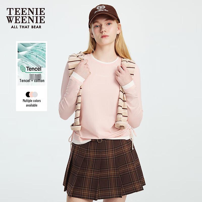 Teenie Weenie Женская футболка с круглым вырезом и длинным рукавом, сшитая из разных тканей