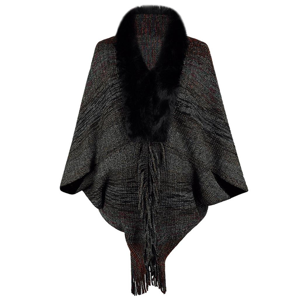 Женская Ретро Мода Теплая Полосатая Накидка с Кисточками, Воротник, Вязаная Шаль