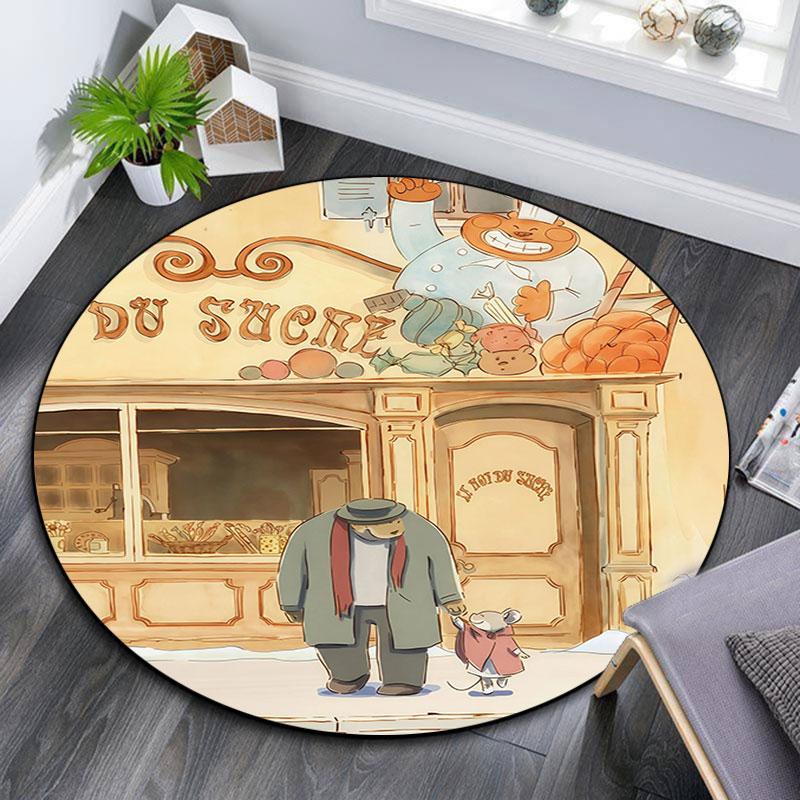 Ernest & Celestine Cartoon pattern round rug,Carpet Rug for Living Room Bedroom Playroom ,Non-slip Floor Mat,Holiday Gifts and Birthday Gifts.