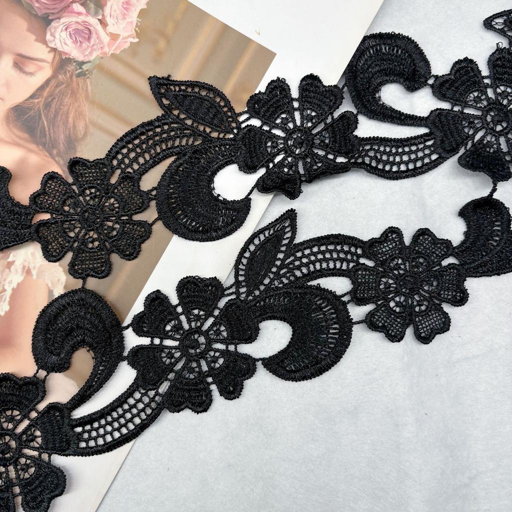 Black Water-Soluble Lace Polyester Light Embroidery Flower Patch Hollow Cloth Sticker Flower Diy Clothing Accessories