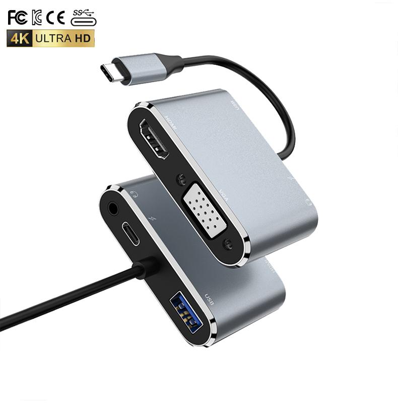 Hot Selling New High Quality 5 Port Usb 3.0 hdmi Hub Single 5 in 1 Led With 4KHDMI VGA USB PD65W Audio Usb Hub