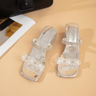 Женские летние тапочки на квадратном каблуке, модные босоножки с открытым носком и высоким каблуком, женские повседневные тапочки большого размера, женские шлепанцы для женщин