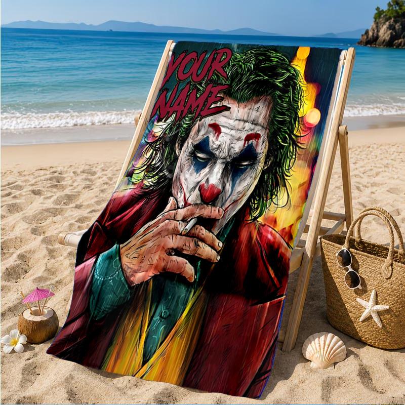 Custom Name Jo-ker's Dark Saga Personalized Microfiber Beach Towel, Quick-Dry, Ideal for Summer Travel, Beach Essential, Swimming