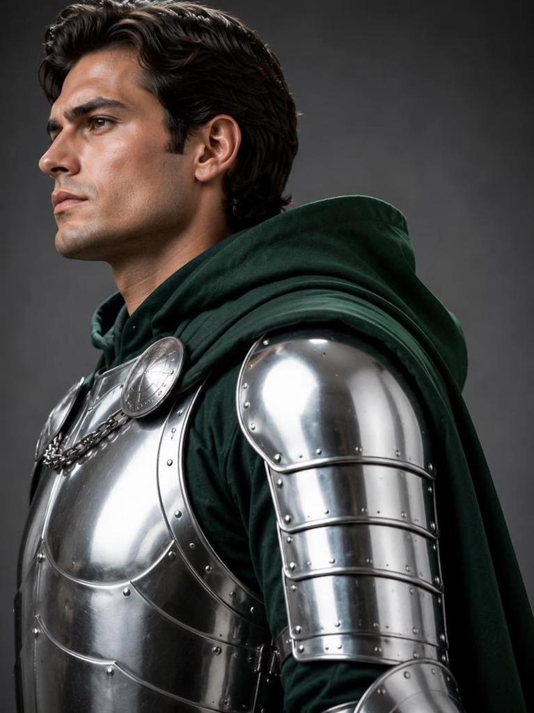Doctor Doom Inspired Warrior Costume – Steel Armor Outfit with Hooded Cloak for LARP, Cosplay & Fantasy Events