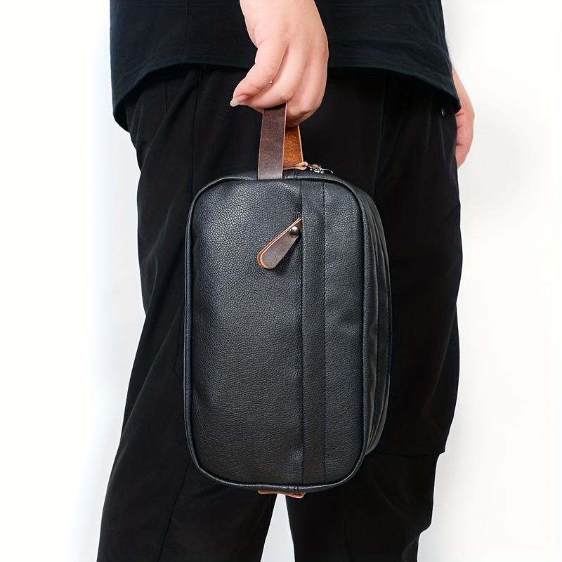 Черная ретро-сумка для мужчин, портативная дорожная сумка для хранения туалетных принадлежностей, водонепроницаемая повседневная сумка-клатч с двойной молнией