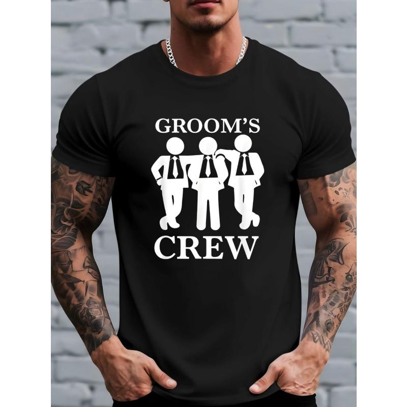 Мужская футболка с принтом "Groom Squad" Круглый вырез, Короткие рукава Комфорт, Подходит для мужчин Повседневная футболка Обычный крой